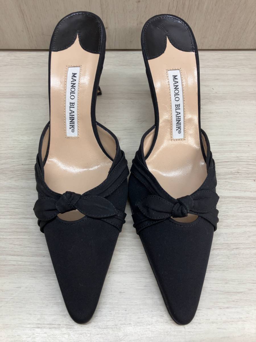 MANOLO BLAHNIK マノロブラニク リボン パンプス サンダル ミュール【EU:38/ 約25.0cm】保存袋有り レディース【イタリア製】エレガント_画像1