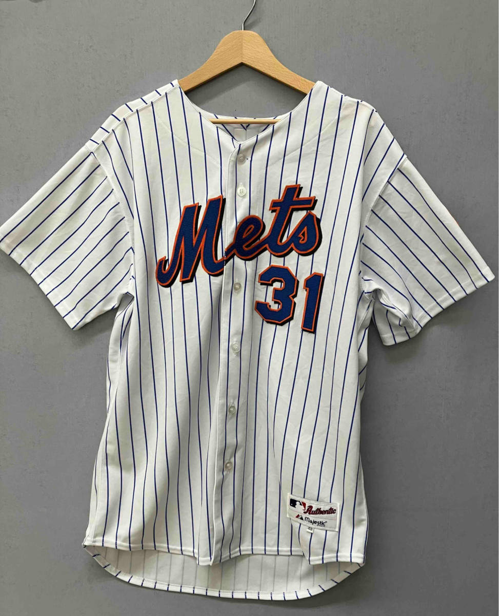 Authentic Majestic アトランティック マジェスティック メンズ 半袖シャツ New York Mets PIAZZA 6200 ストライプ サイズ48 USA製