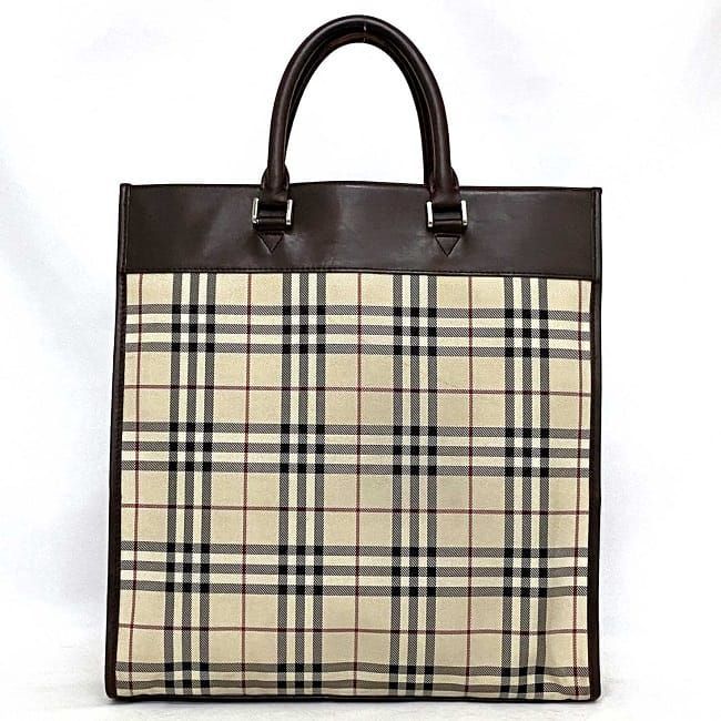 バーバリー トートバッグ ベージュ ブラウン ノバチェック トート チェック キャンバス レザー 中古 BURBERRY_画像3