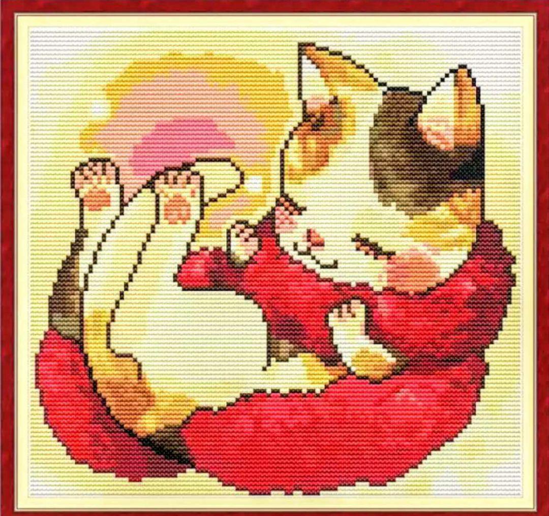 クロスステッチキット◆赤いマフラーの猫 初心者 初級　かわいい　冬