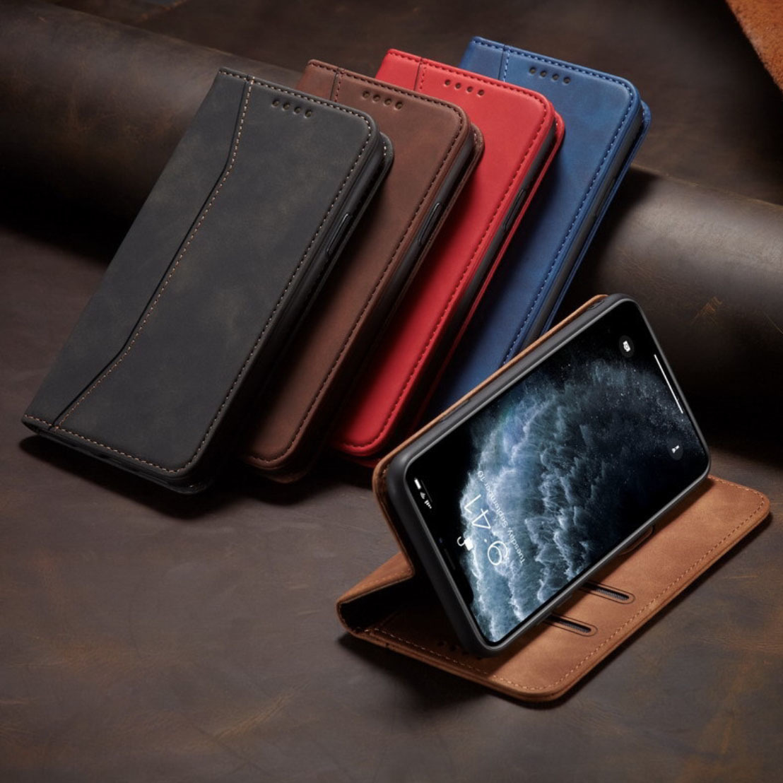 手帳型 スマホケース 高品質 レザー iphone 13pro 対応 本革調 ブラック カバー