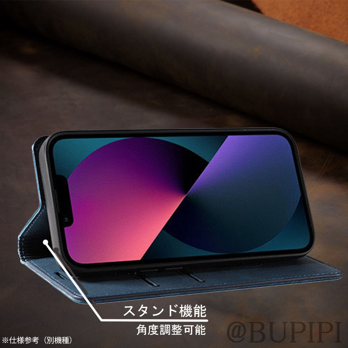 手帳型 スマホケース 高品質 レザー iphone 11 対応 本革調 ブルー カバー カード 収納_画像3