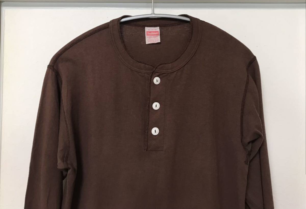 ◆【人気】Healthknit ヘルスニット/ ロングスリーブヘンリーネック Tシャツ Brown Mサイズ_画像2