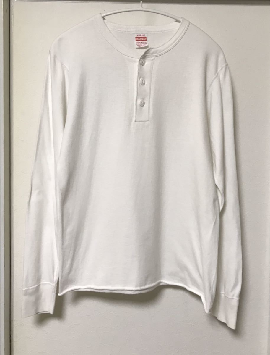 ◆【人気】Healthknit ヘルスニット/ ロングスリーブヘンリーネック Tシャツ White Mサイズ_画像1