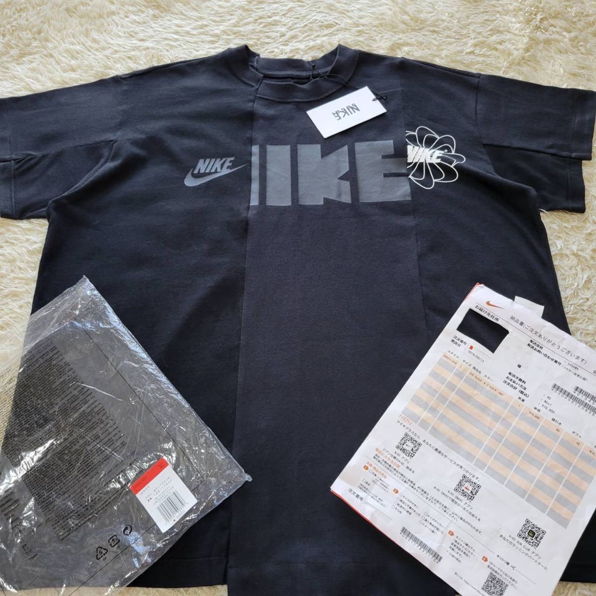 【未使用品】NIKE × sacai ハイブリッド 再構築 Tシャツ 黒 ナイキ サカイ 半袖Tシャツ Tee トップス ブラック ゴツナイキ 風車ナイキ
