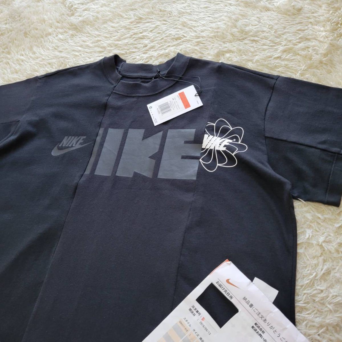 【未使用品】NIKE × sacai ハイブリッド 再構築 Tシャツ 黒 ナイキ サカイ 半袖Tシャツ Tee トップス ブラック ゴツナイキ 風車ナイキ