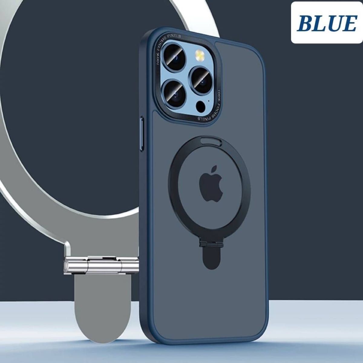 人気商品 iphone15plus ケース リングスタンド 搭載 耐衝撃 マグセーフ マグネットマウント ブルー 高品質 最新
