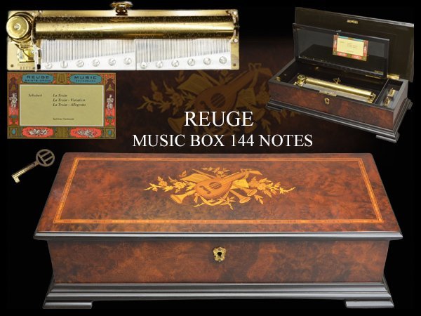 ◆i283 REUGE リュージュ 144弁 高級オルゴール 象嵌 「La Truite/Schubert」鍵付き 美品 スイス/music box【白蓮】09_画像1