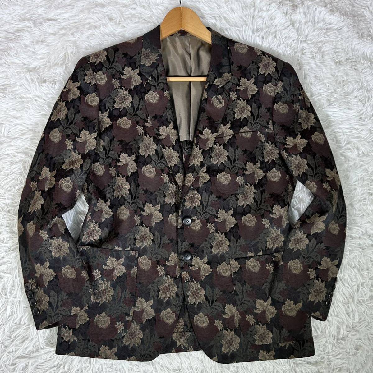 90s[ редкий ]TAKEO KIKUCHI JACKETS Takeo Kikuchi tailored jacket 3B уровень возврат . необшитый на спине цветочный принт общий рисунок Jaguar do вышивка 2(M) размер мужской 