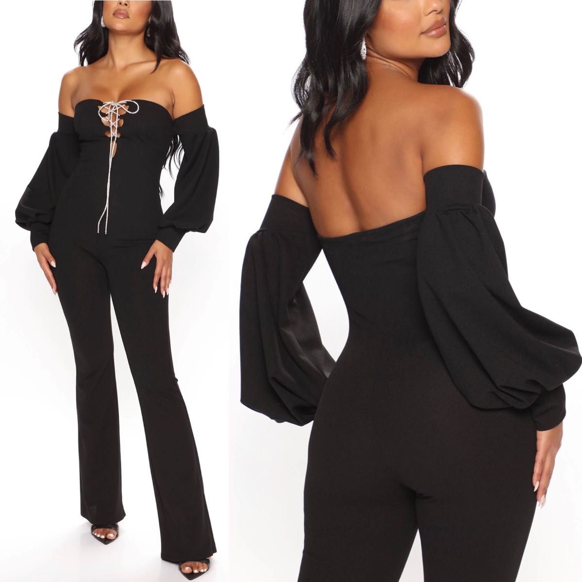 ◆FASHION NOVA◆オフショルダー ワイドレッグ ジャンプスーツ ◇FASHION NOVA◇オフショルダー ワイドレッグ ジャンプスーツ☆S