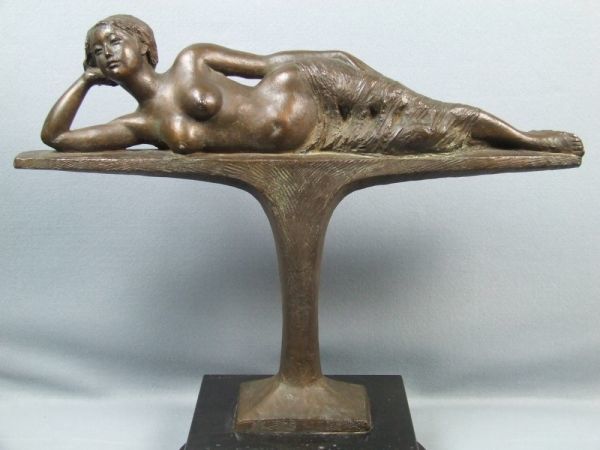 真作】彫刻家 佐野文夫 サイン有り『裸婦像 横たわる裸婦』ブロンズ
