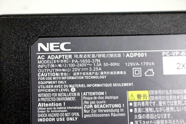 ★3個入荷★ NEC/純正ACアダプター ◆PA-1650-37N /ADP001 20V 3.25A　角型コネクター◆ NECAC20V19S_画像2