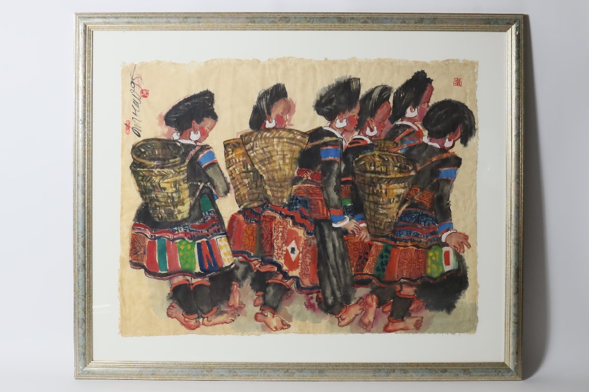  watercolor painting race . large frame goods 2 author autograph equipped / China morning . Tang thing chi bed mongoru part group 