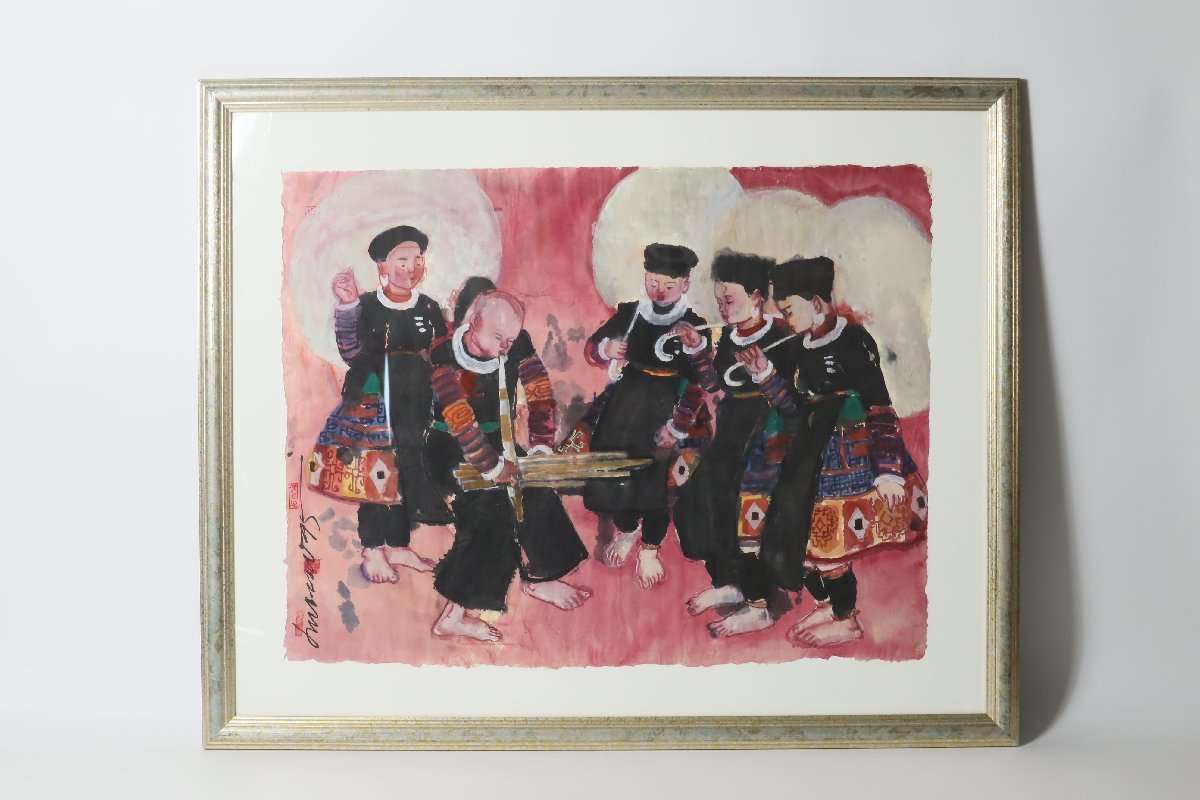  watercolor painting race . large frame goods 1 author autograph equipped / China morning . Tang thing chi bed mongoru part group 