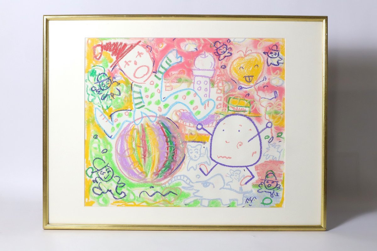 絵画 ASA銘「サーカス」パステル画 額装品 肉筆 / ピエロ 童画 子供部屋に_画像2