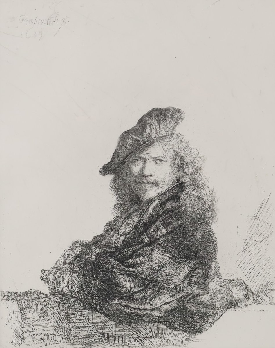 レンブラント・ファン・レイン「自画像」銅板画 額装品 / Rembrandt