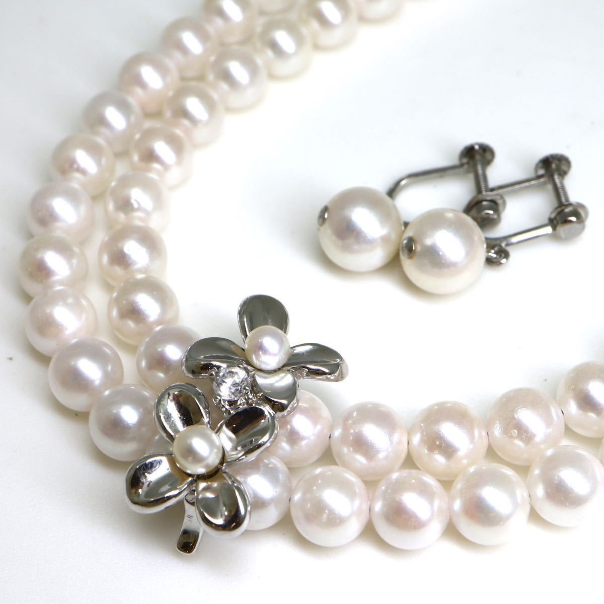 ◆アコヤ本真珠ネックレス&イヤリング◆O 62.9g 34.5cm 6.5mm珠 真珠 pearl necklaceジュエリー DE0/EA0