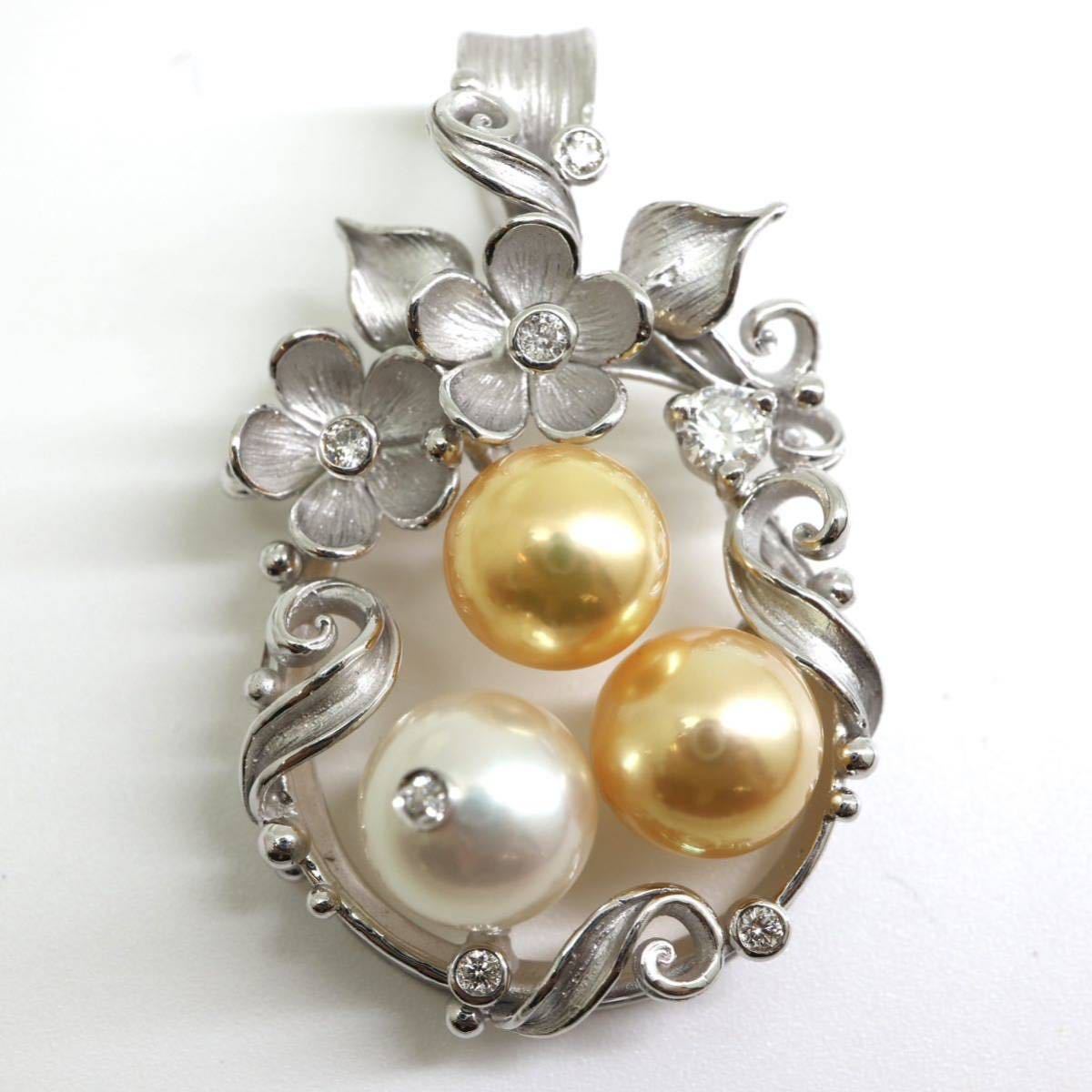 □美品:金具Ｋ18白+アコヤ黒の真珠のトップ Tm213-