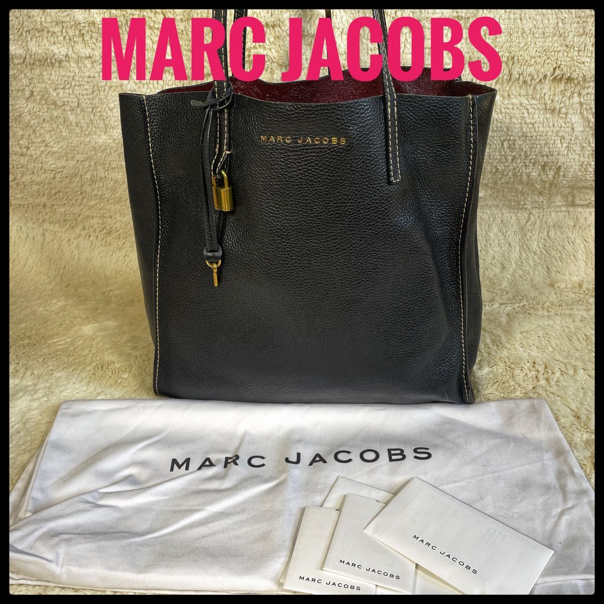 MARC JACOBS トートバッグ ブラック 保証書　保存袋 シボ革 南京錠　マークジェイコブス　レディース　説明書