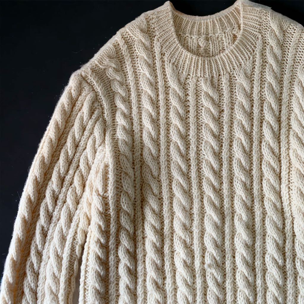 海外購入 VINTAGE HAND KNIT セーター 手編み ハンドニット アランニット ケーブル編み フィッシャーマン ビンテージ 古着 男女兼用_画像4