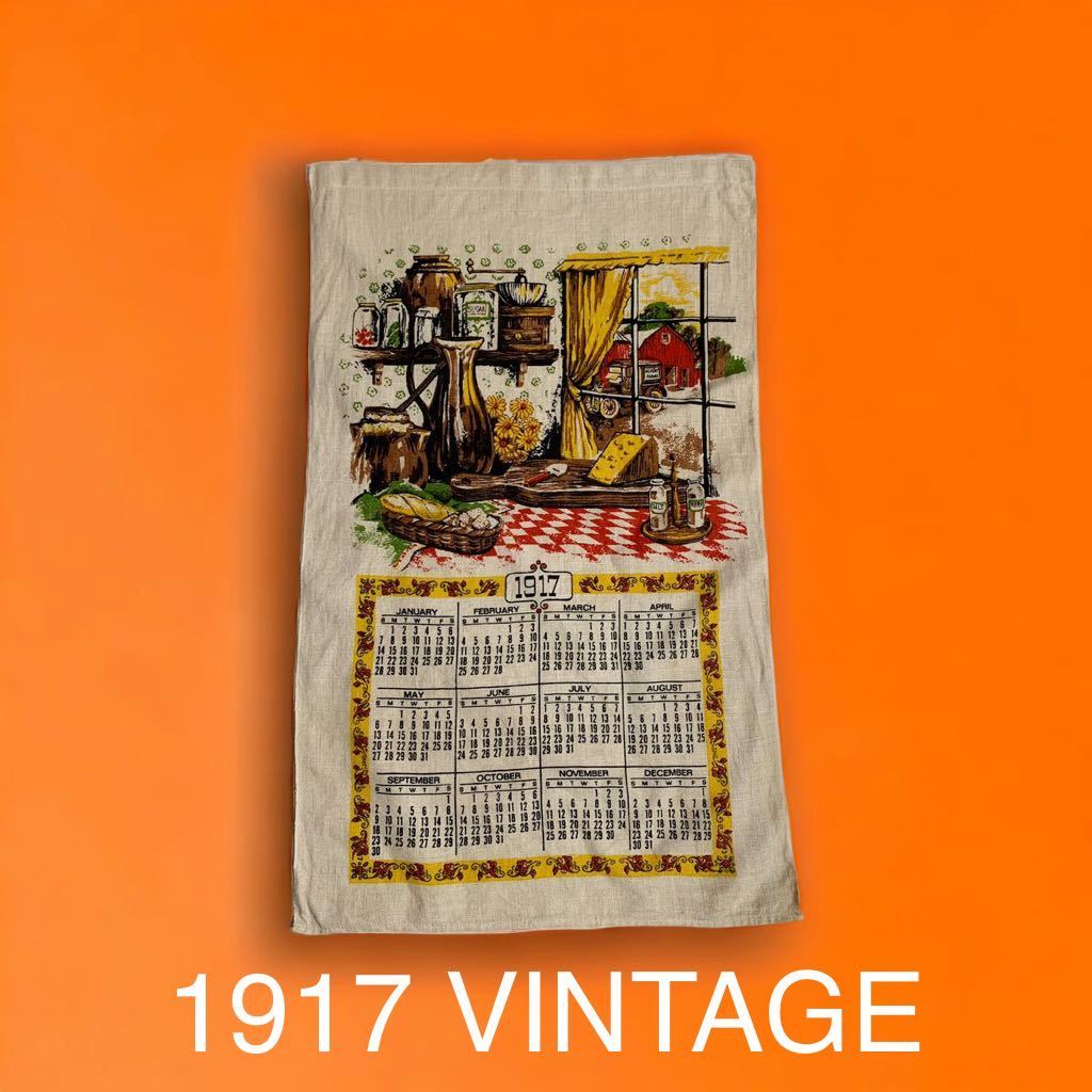 希少 1917年製 アメリカン アンティーク ファブリック カレンダー VINTAGE antique 布 生地 ビンテージ 輸入 雑貨 古着  アメリカ購入