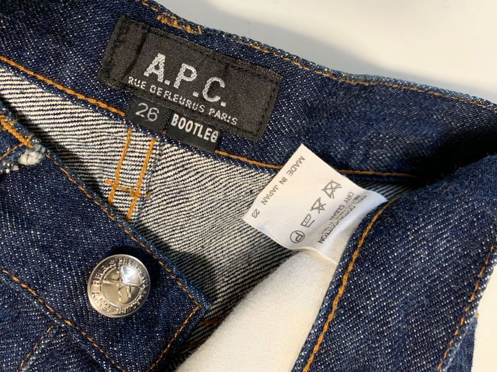 濃紺 美品 APC BOOTLEG デニムパンツ インディゴ 赤耳 日本製 A.P.C. デニム Gパン アーペーセー セルビッジ ストレート 小さいサイズ_画像6