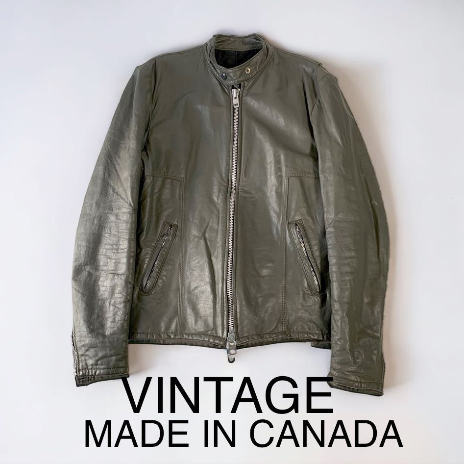 カナダ製 VINTAGE レザージャケット シングル ライダース 美シルエット export leather garment ビンテージ キルティング張り 革ジャン