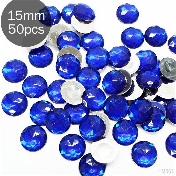 大粒 アクリルストーン (64) ラウンド 青 50個入り 15mm キラキラ ビジュー ブルー デコパーツ 手芸用品/15_画像1