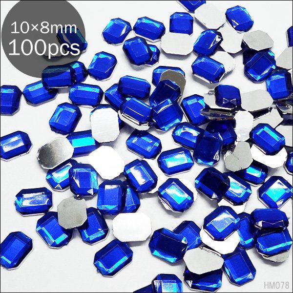 大粒 アクリルストーン (78) 長方形 八角形 ブルー 100個入り 10×8mm ハンドメイド ビジュー 青 デコパーツ 手芸用品/5_画像1