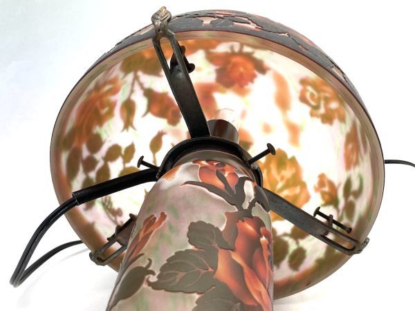 【B171】ガレ風 スタンドライト テーブルランプ バラ/薔薇 高さ36cm 工芸ガラス 2009年製 インテリア 高級ランプ_画像6