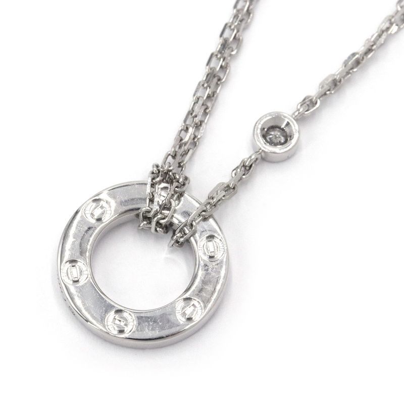  Cartier Rav Circle necklace K18WG diamond new goods finish settled white gold one bead LOVE necklace pendant used free shipping 