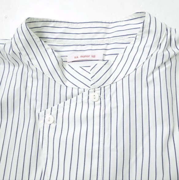 s.k. manor hill エスケーマノアヒル Striped Pullover Shirt スタンドカラー ストライププルオーバーシャツ XL WHITE/NAVY g9046_画像4