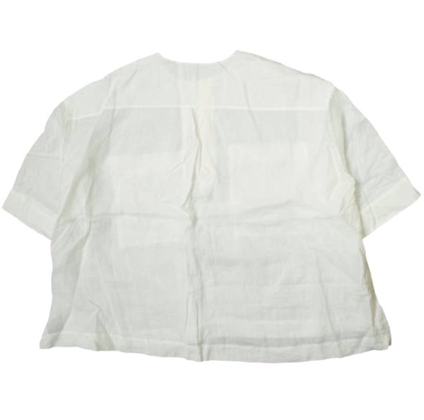 Drawer ドゥロワー 日本製 ポケットショートスリーブブラウス 6521-299-0685 36 ホワイト 半袖 リネン プルオーバー シャツ g13246_画像2