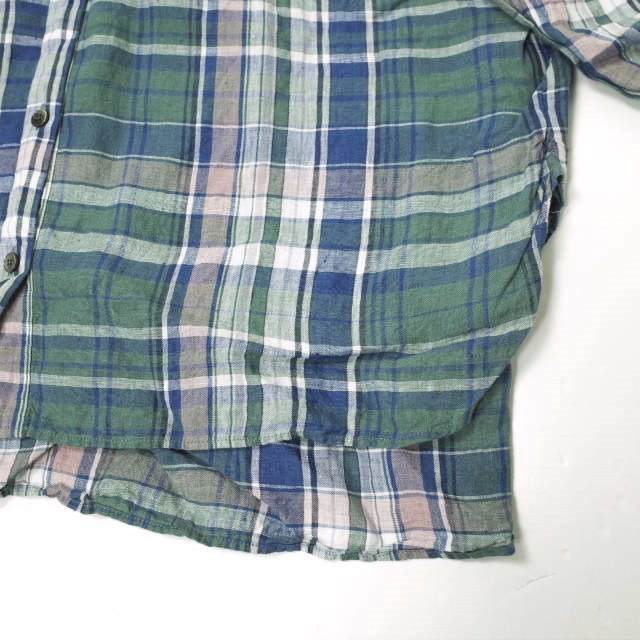three dots スリードッツ 日本製 Linen Plaid L/S Over Shirt リネンプレイド オーバーシャツ LP2001Y S Green チェック スキッパー g13262_画像5