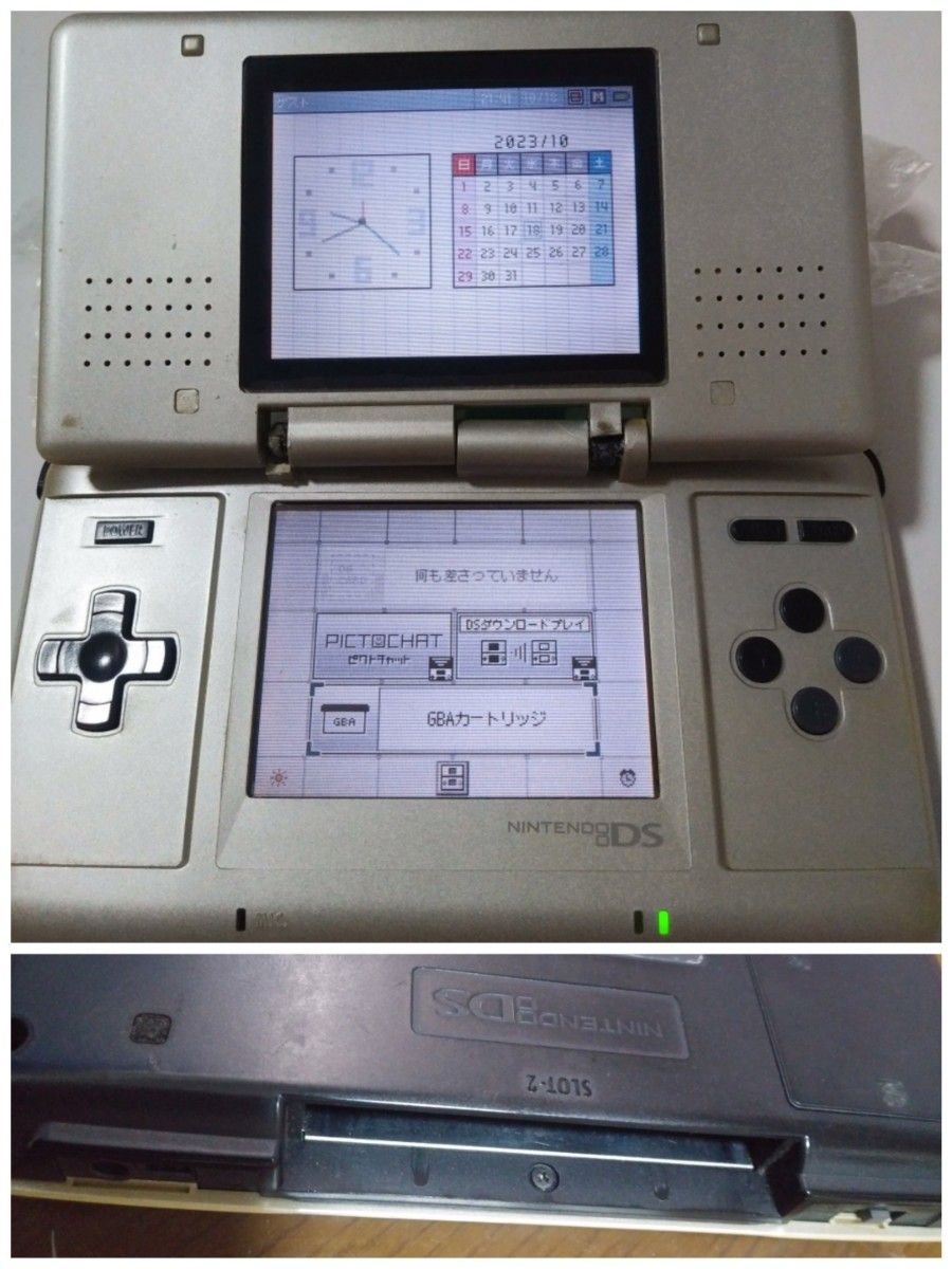 NINTENDO DS　初代　シルバー　タッチペン無し　本体のみ出品です。　動作確認済みです。　ヒンジ割れのためジャンク品です。