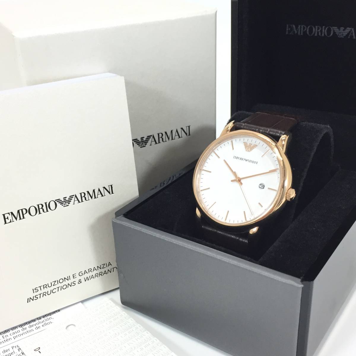 4181-60【 EMPORIO ARMANI 】 エンポリオ アルマーニ ゴールド ホワイト AR-2502 クオーツ メンズ 腕時計