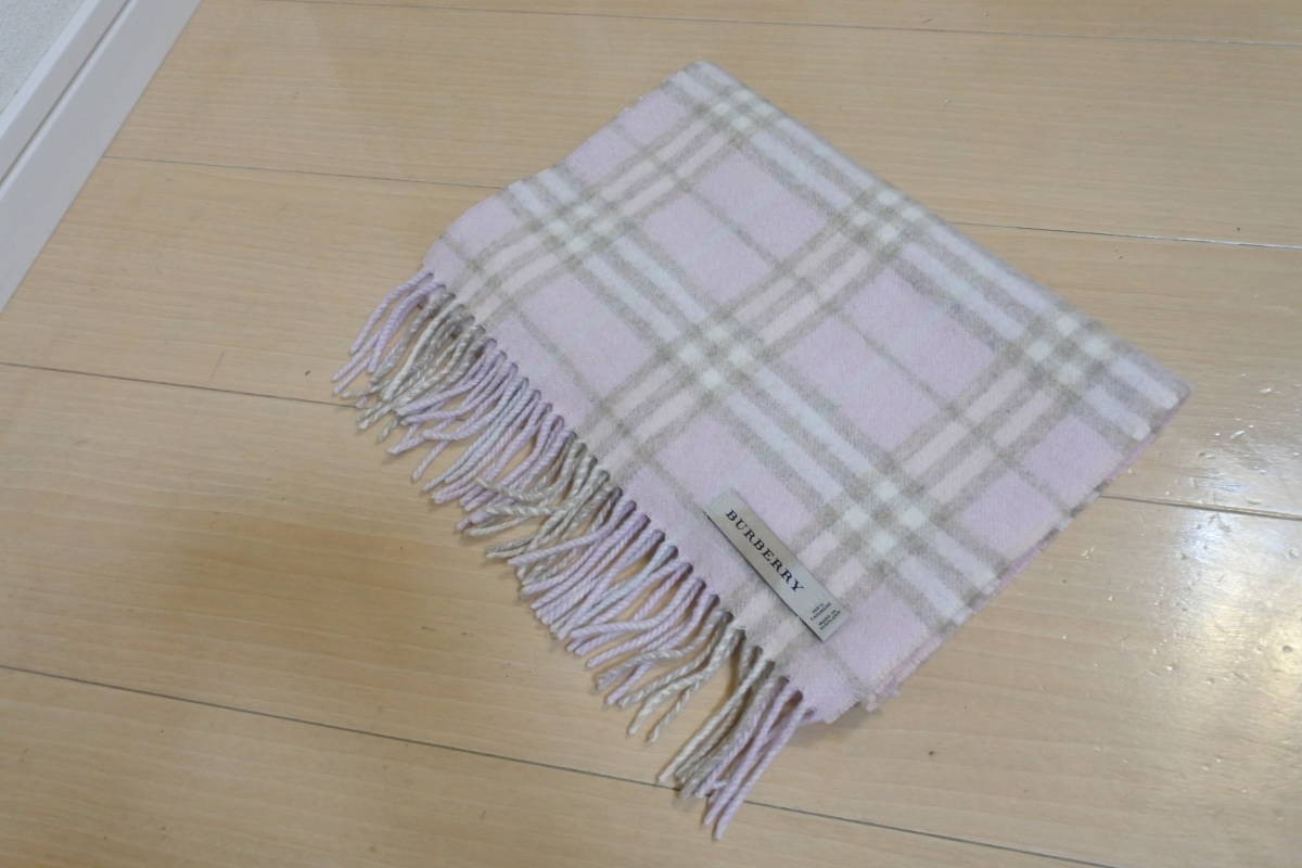 美品 BURBERRY バーバリー カシミヤ100% マフラー チェック ピンク