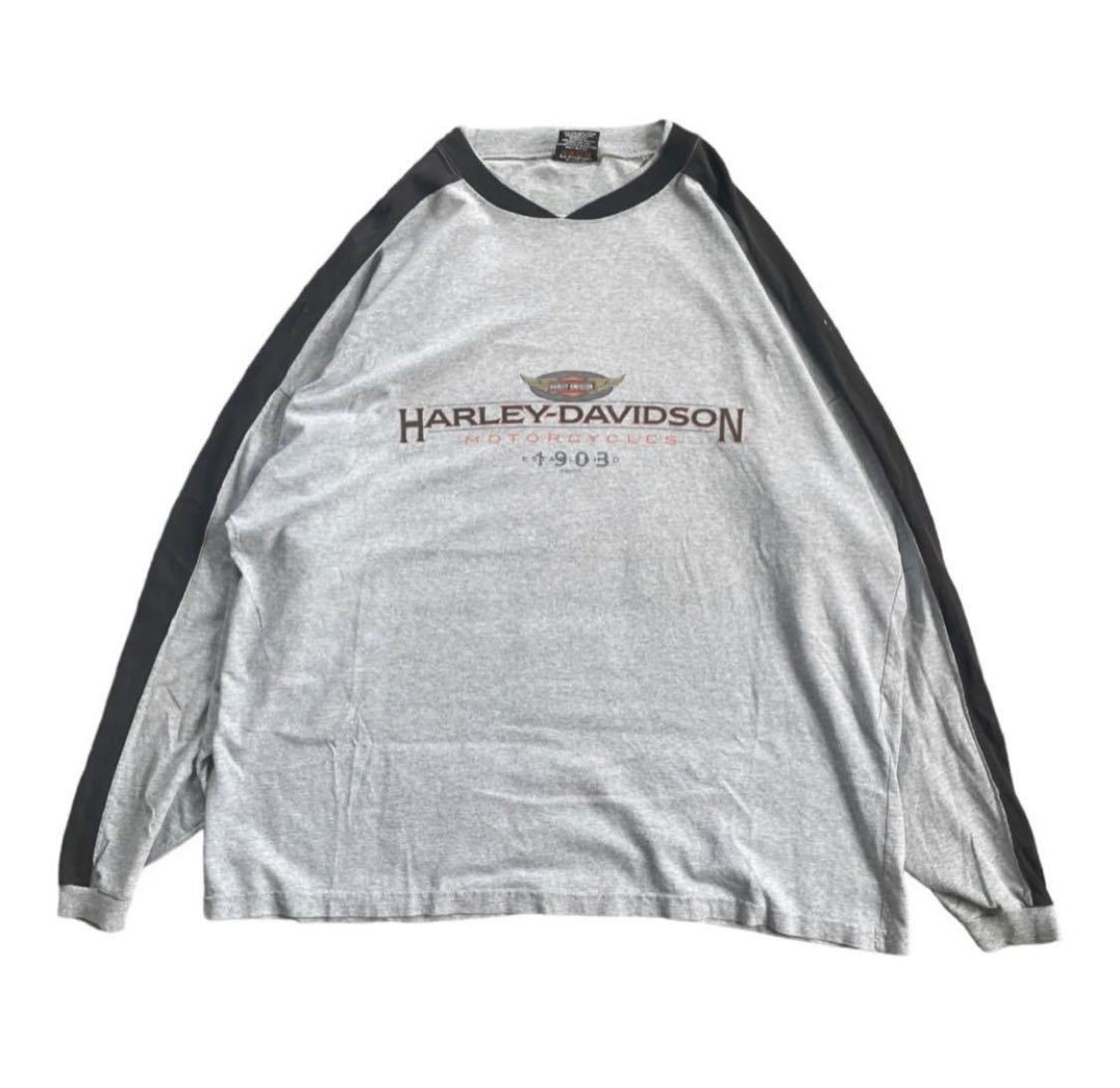 00's 米国製　HARLEY DAVIDSON ハーレーダビッドソン　ロングTシャツ　グレー　黒　XXLサイズ　モンタナ