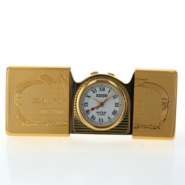ジッポ ZIPPO ライター型 置時計 クオーツ ホワイト ゴールド 3針式 アラーム付き 【xx】【中古】4000017801700004_画像1
