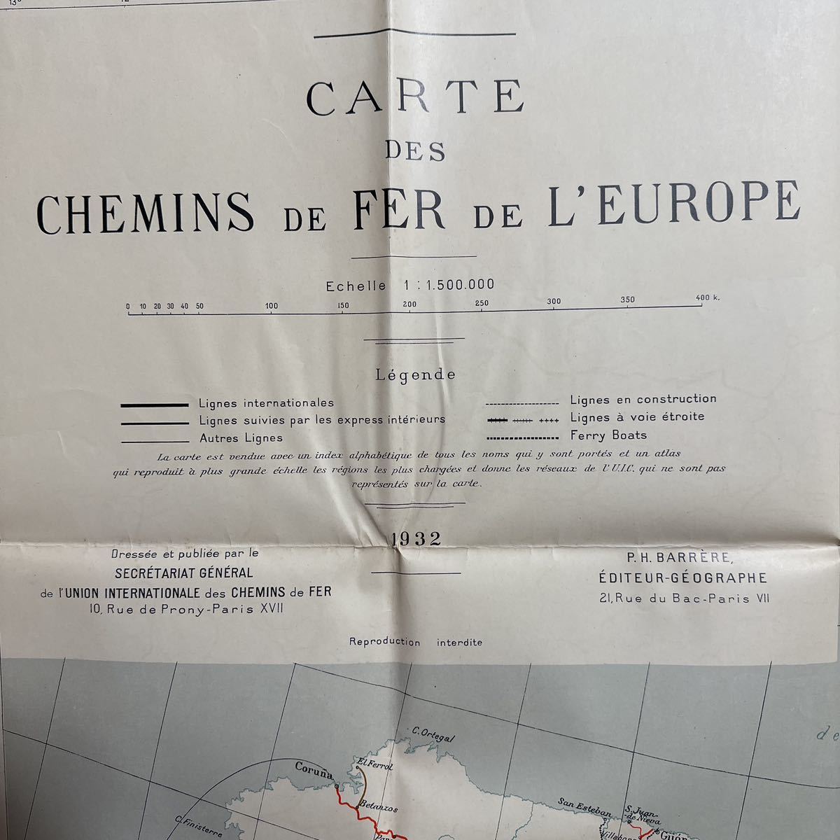 10223 古地図　1932年　ヨーロッパ鉄道地図　6枚 1:1500000 戦時　フランス印刷_画像2