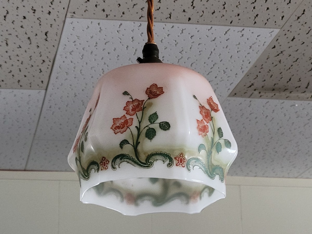  antique lighting milk glass Vintage hanging lowering light flower motif glass shade pendant lamp glass electro- . electro- umbrella 