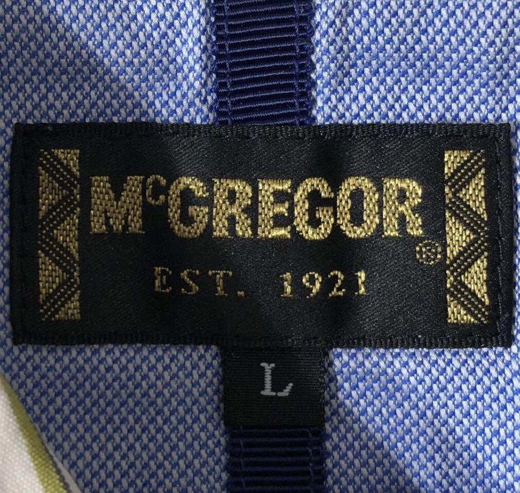 ■ McGREGOR マックレガー ■ ロゴ 刺繍 ストライプ柄 長袖 レイヤードシャツ カーディガン ネイビー L_画像3