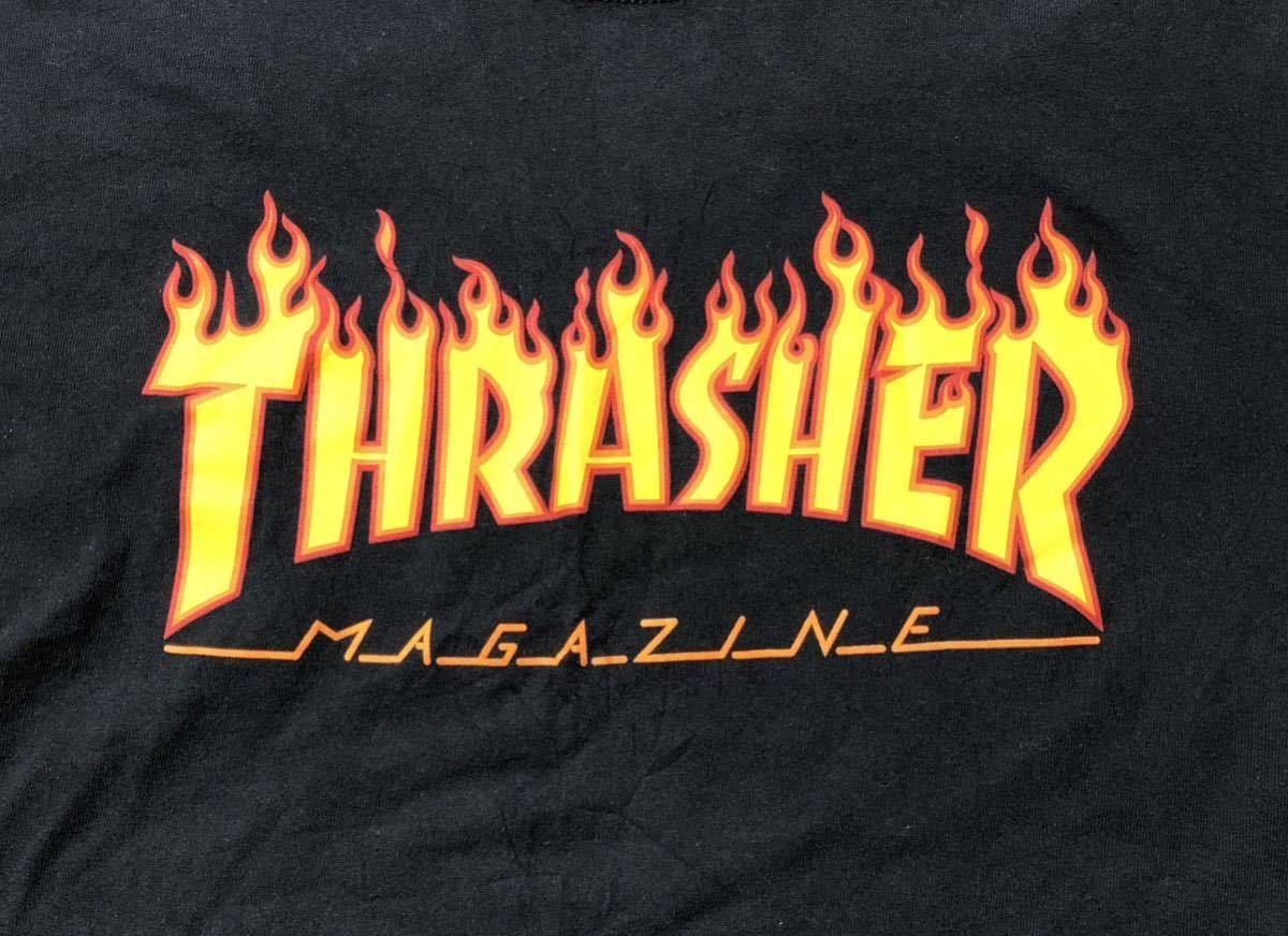 ● THRASHER スラッシャー ● ビッグ ファイヤー パターン ロゴ プリント 長袖 Tシャツ ロンT ブラック L_画像4