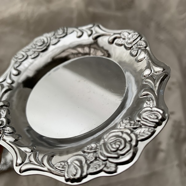  silver color Coaster 2 piece set mini tray i rose rose en Boss retro antique Showa era Vintage 