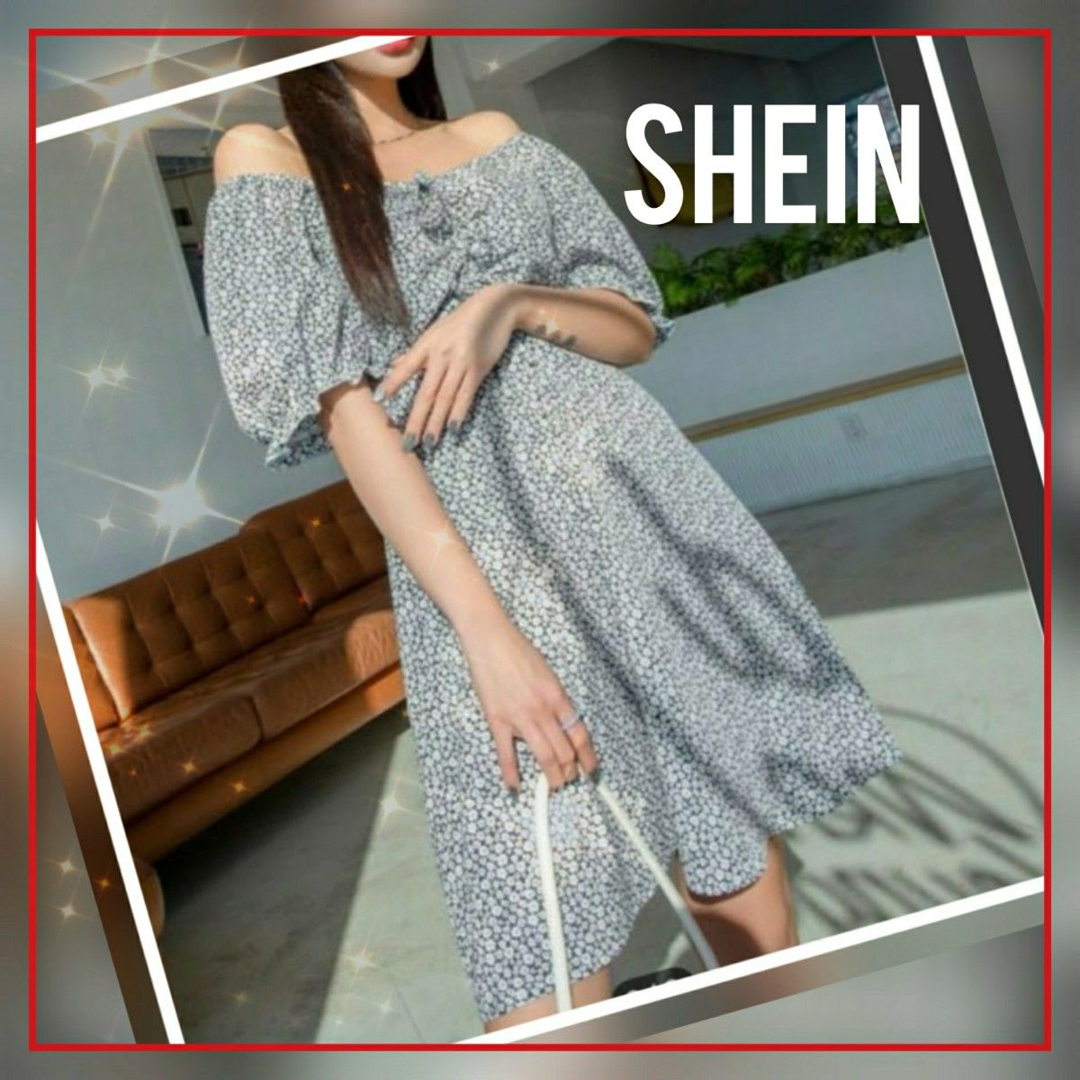 SHEIN オフショルダー Aライン チュニック フレアふんわり ワンピ