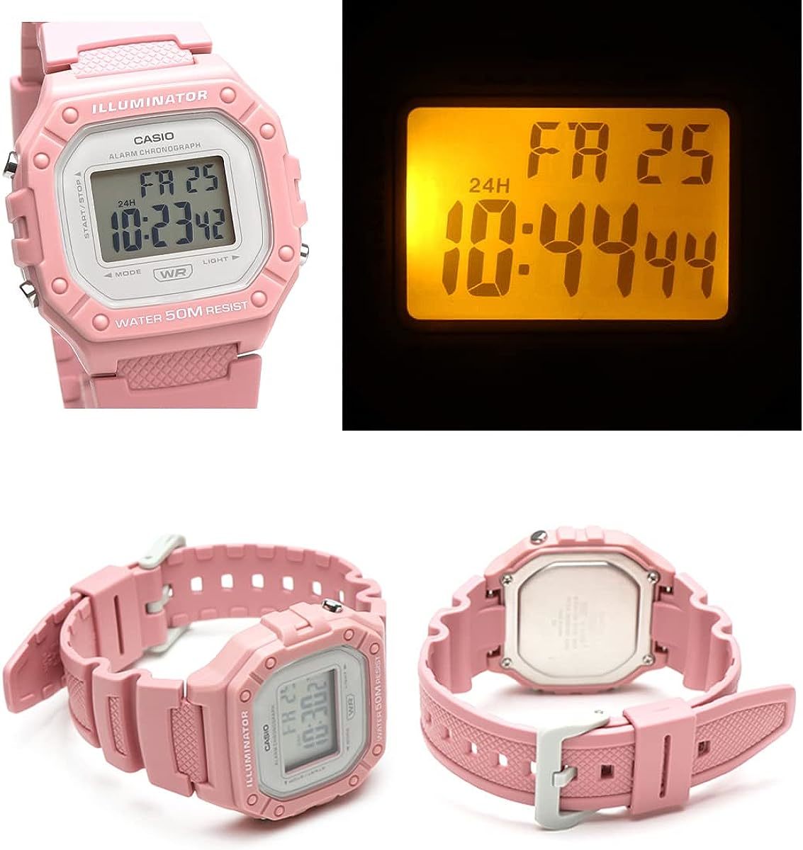 CASIO カシオ W218 くすみピンク レディース レディス 女性 キッズ 薄型 軽量 防水 スクエア デジタル 四角 腕時計 小学生 中学生_画像2