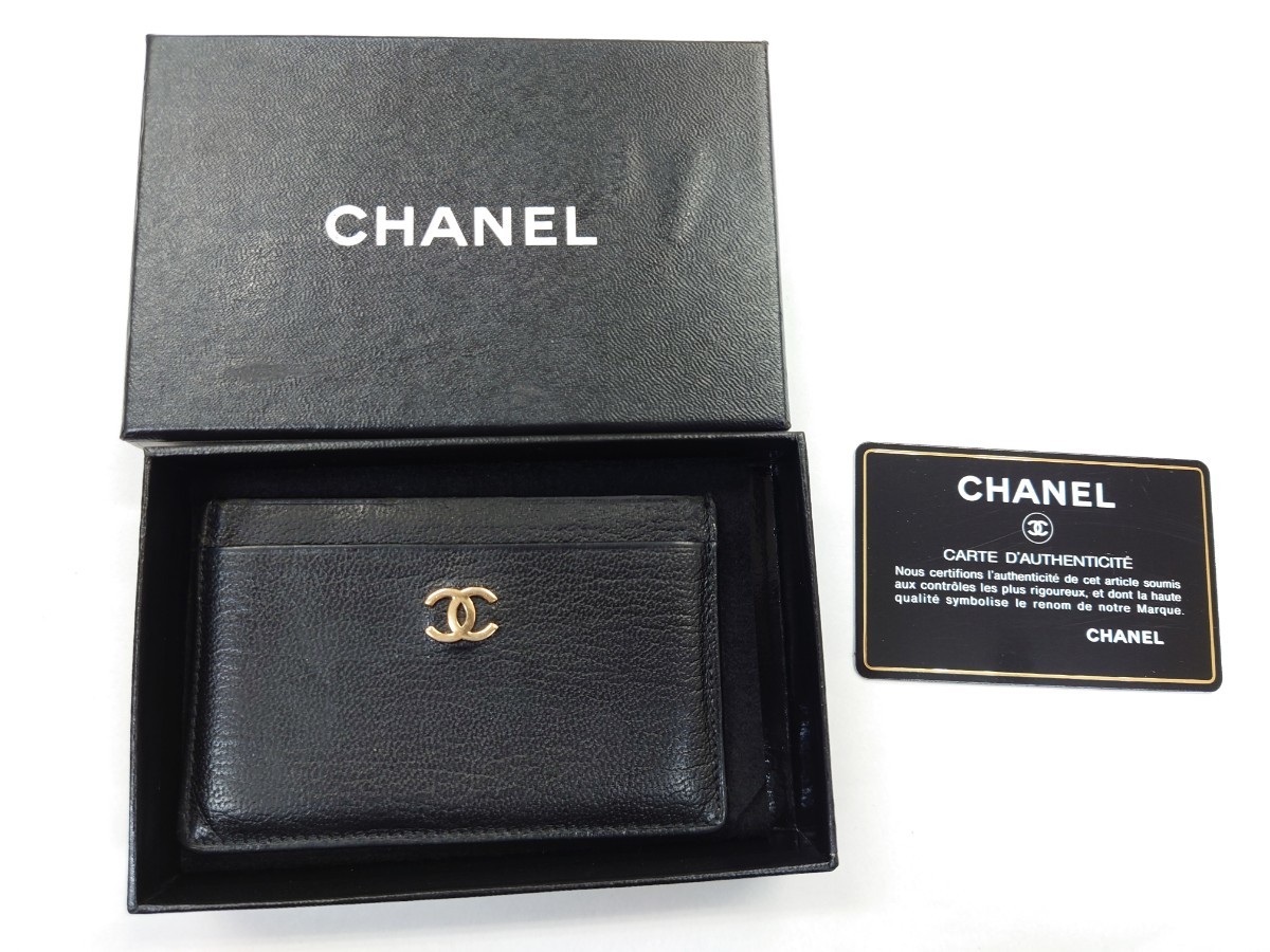 CHANEL シャネル カードケース 黒 レザー ブラック jh10☆20_画像1