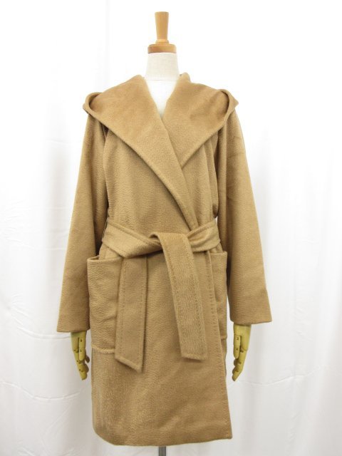 極美品【マックスマーラ Max Mara】10860603 キャメル100％ フード付きガウンコート (レディース) 42 キャメルブラウン系 伊製●17HR2958●_画像1