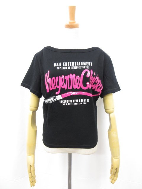 超美品【D＆G ディーアンドジー】 ロゴプリント柄 Tシャツ カットソー イタリア製 (レディース) sizeXS ブラック×ピンク ●5LT4947●の画像1