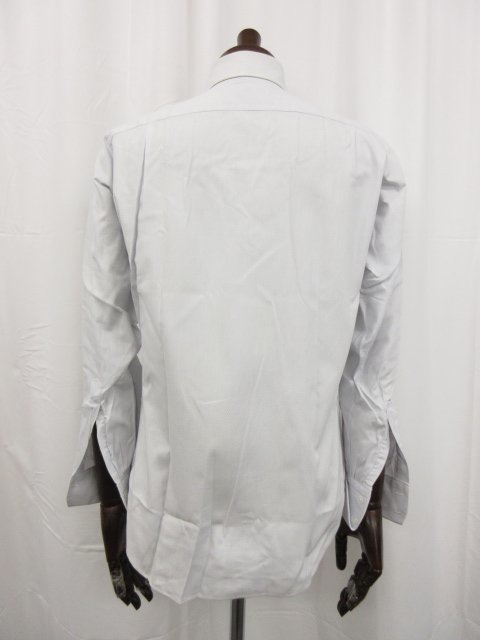 【バタクハウスカット batak house cut】 織柄 ワイドカラー ダブルカフスボタン 長袖シャツ (メンズ) size46相当 ホワイト ●29MK1953●_画像2